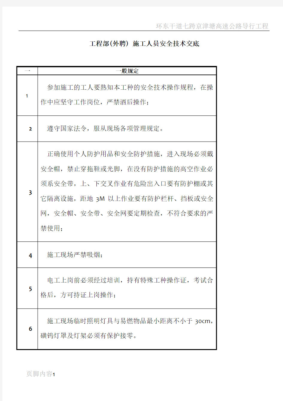 工程部(外聘) 施工人员安全技术交底