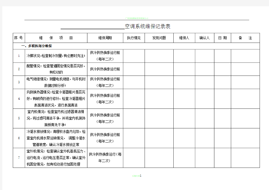 空调系统维保记录表