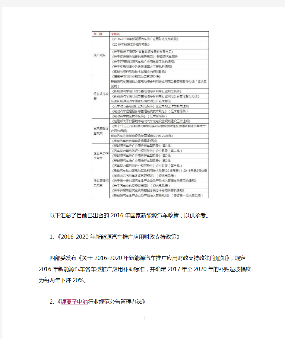 新能源汽车国家政策