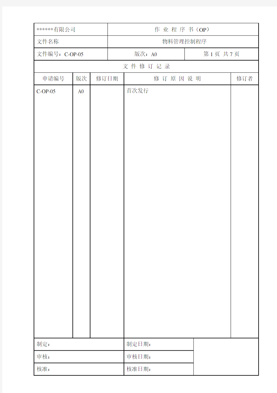 C-OP-05物料管理控制程序