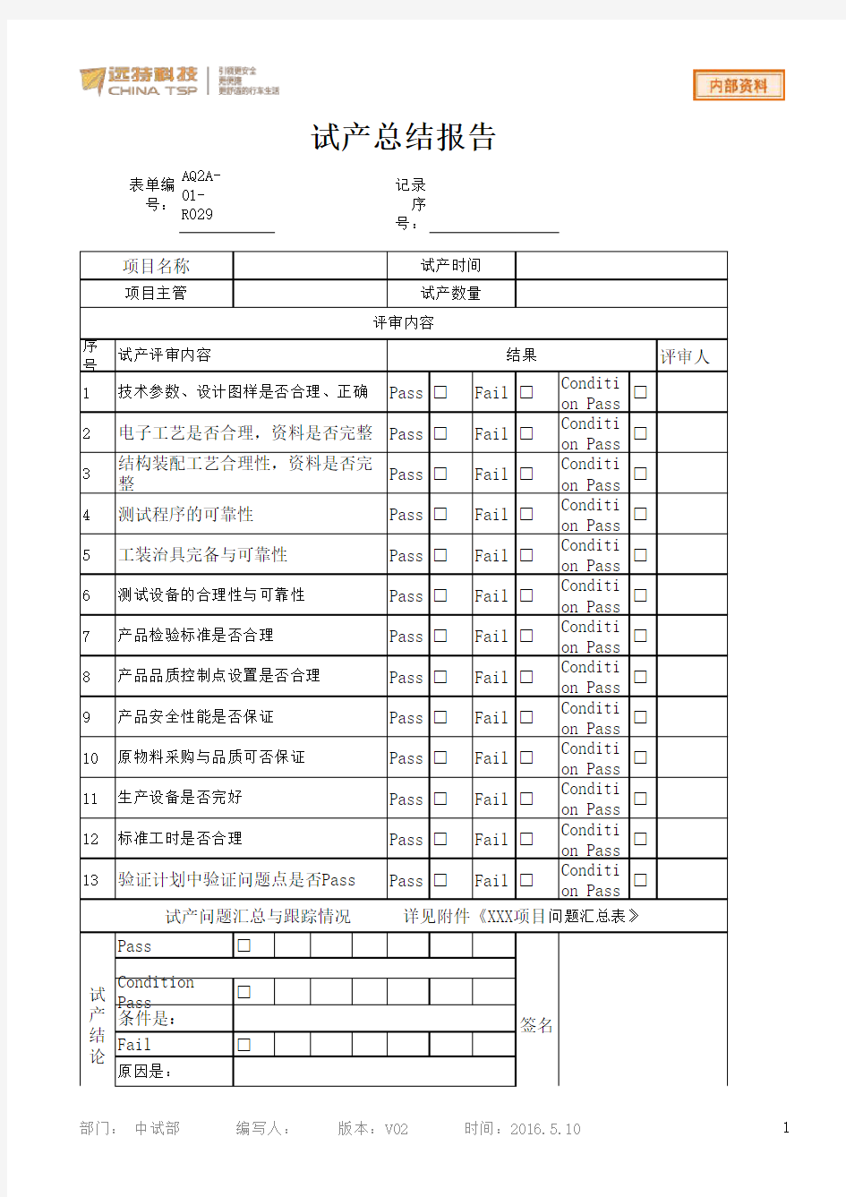 试产总结报告