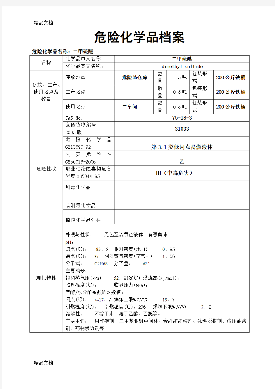 最新危险化学品档案