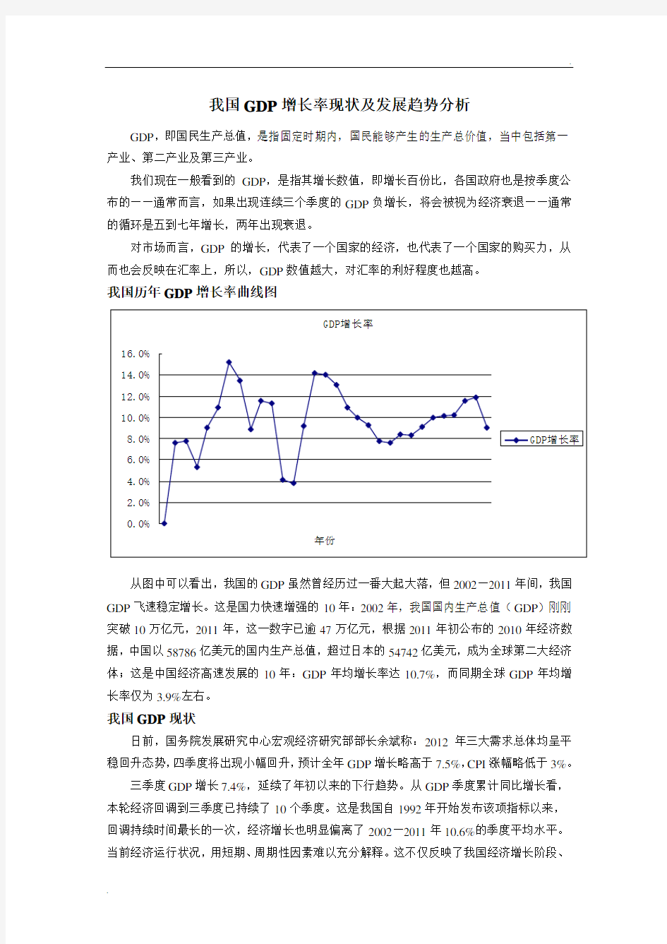 我国GDP增长率现状及发展趋势分析