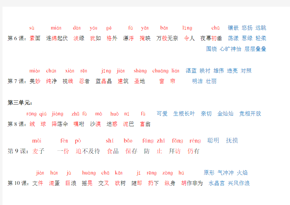 苏教版语文三年级上册字词一览表(注有拼音)