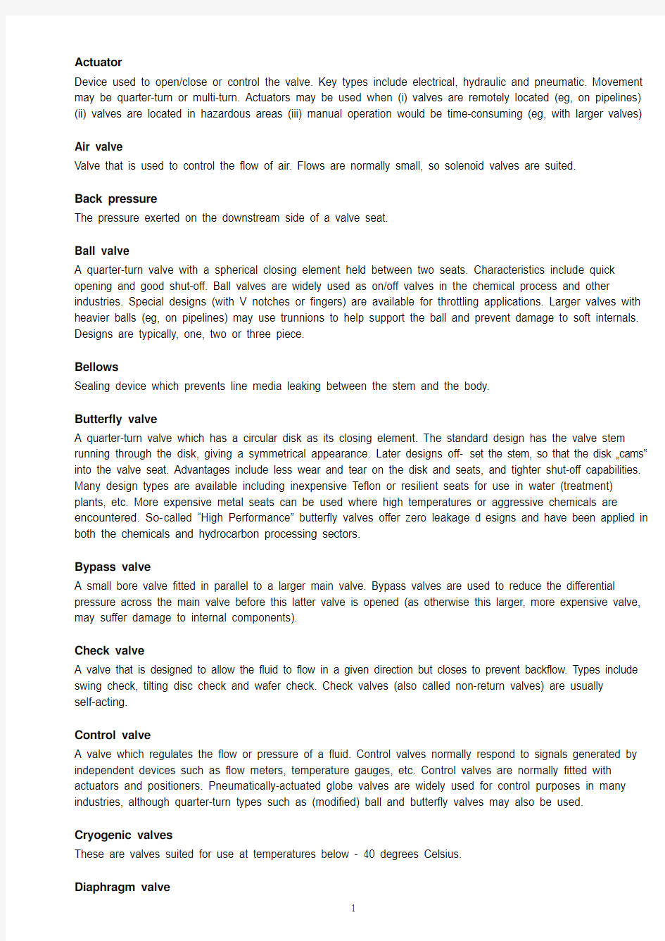 阀门词汇-英文版-Valve Glossary