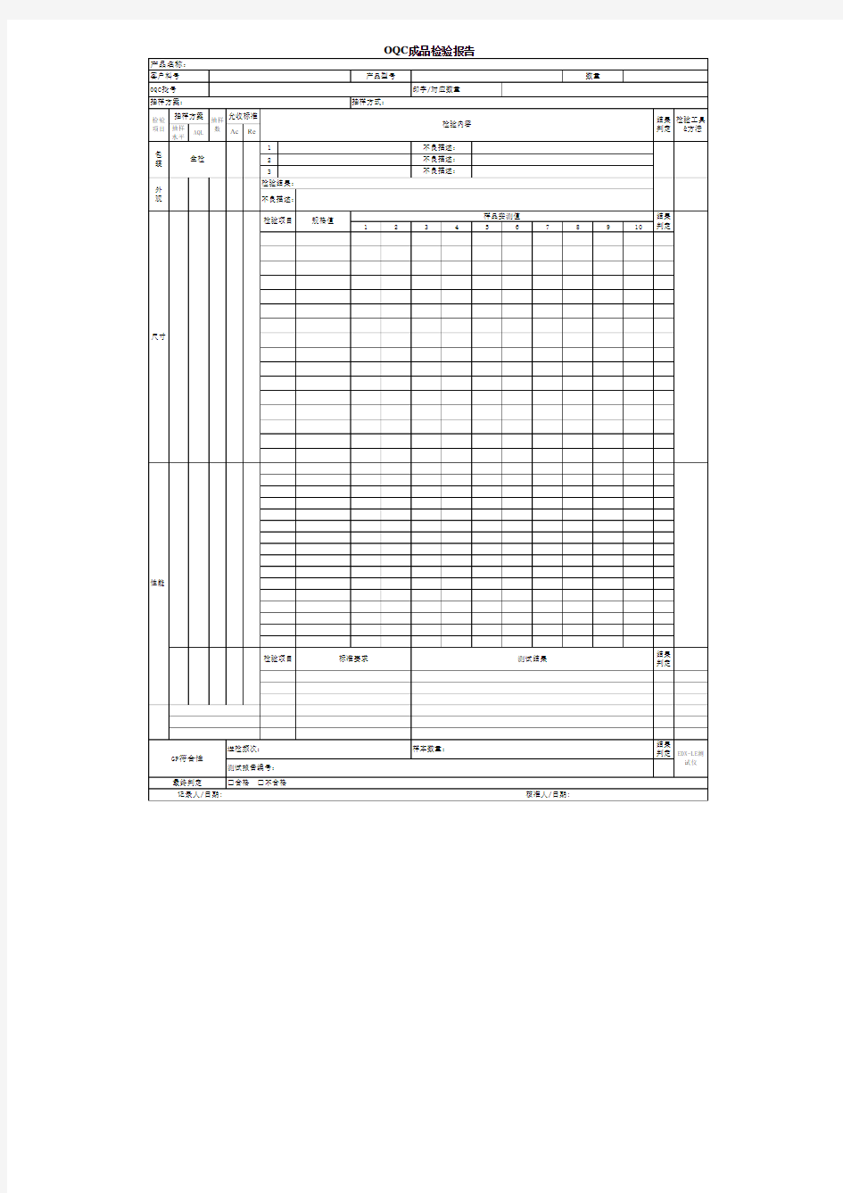 OQC成品检验报告