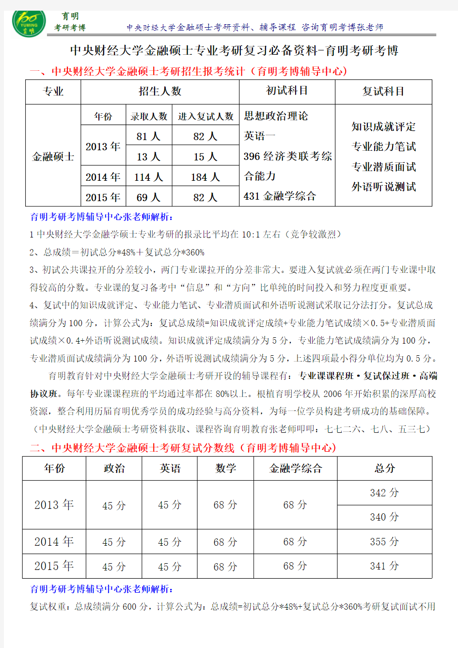 央财融硕士考研难度分析-育明斯泰朗考研