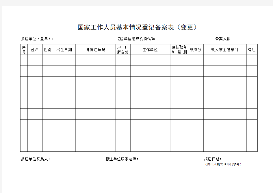 国家工作人员基本情况登记备案表(变更)