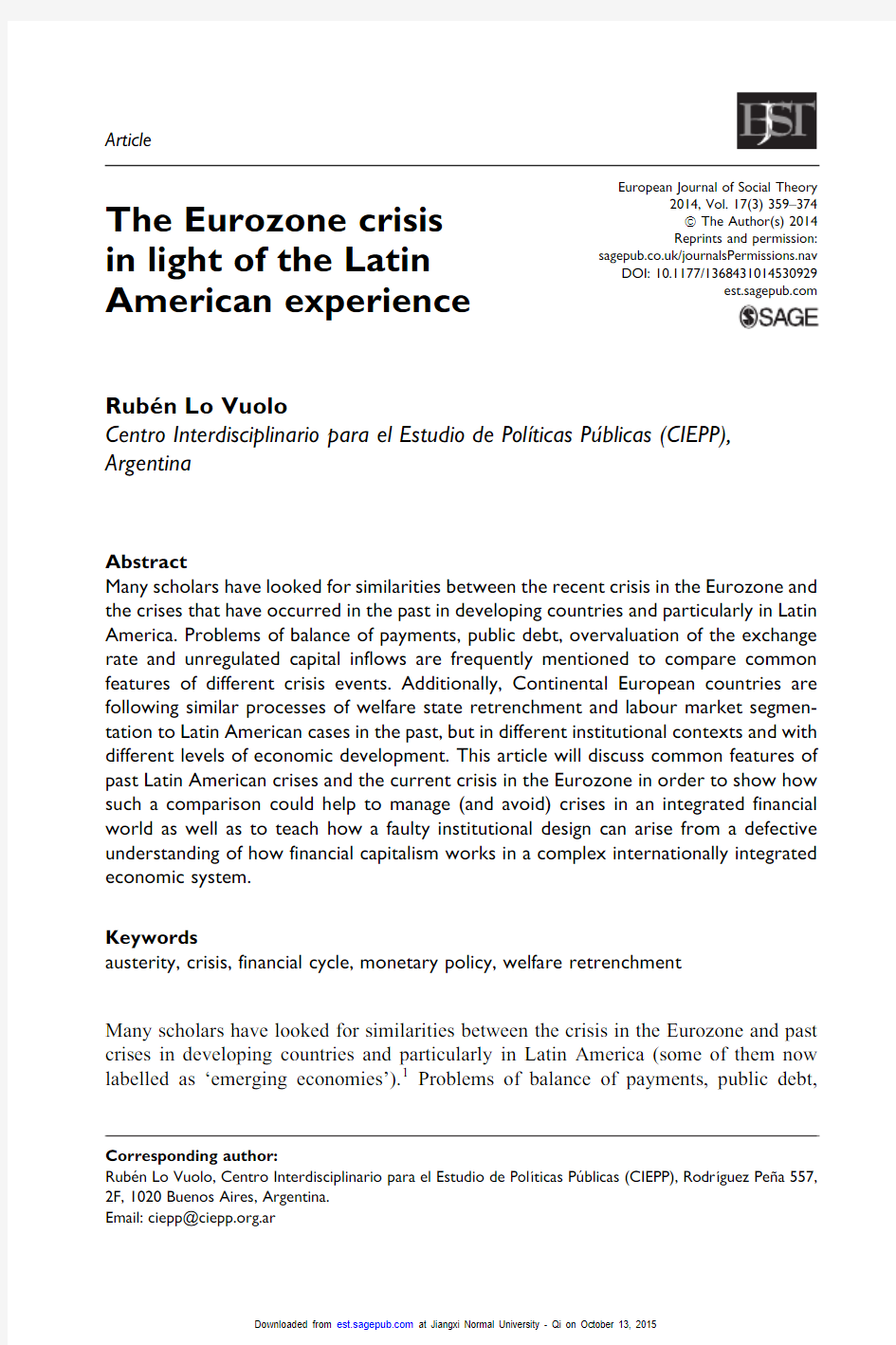 The Eurozone crisis in light of the Latin American experience