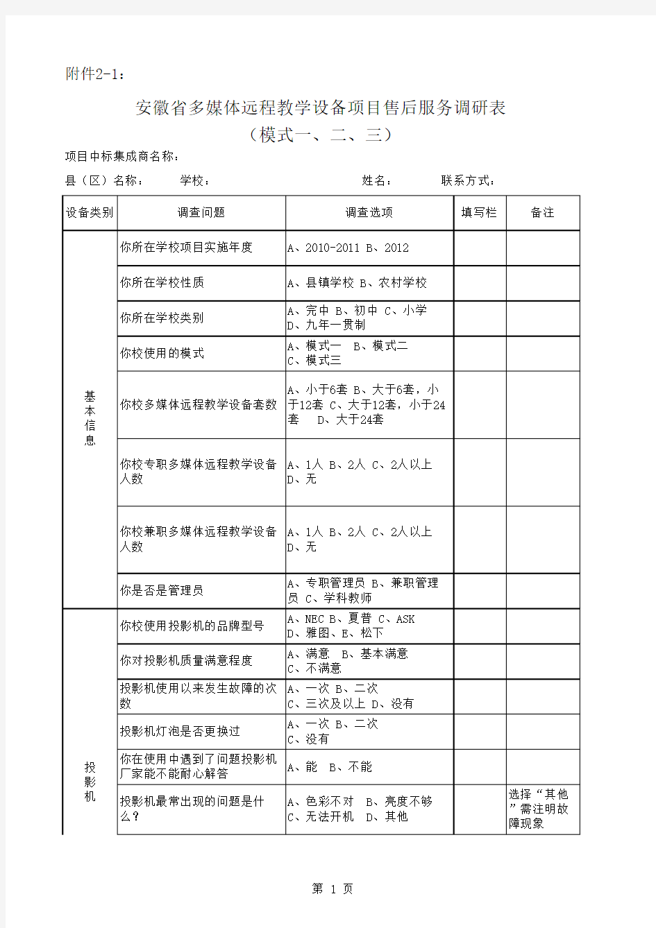 班班通售后服务调查表