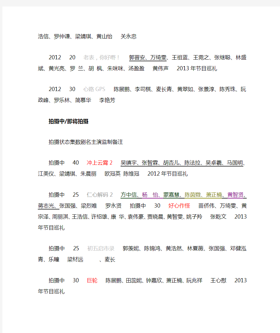 TVB2013年电视剧安排表