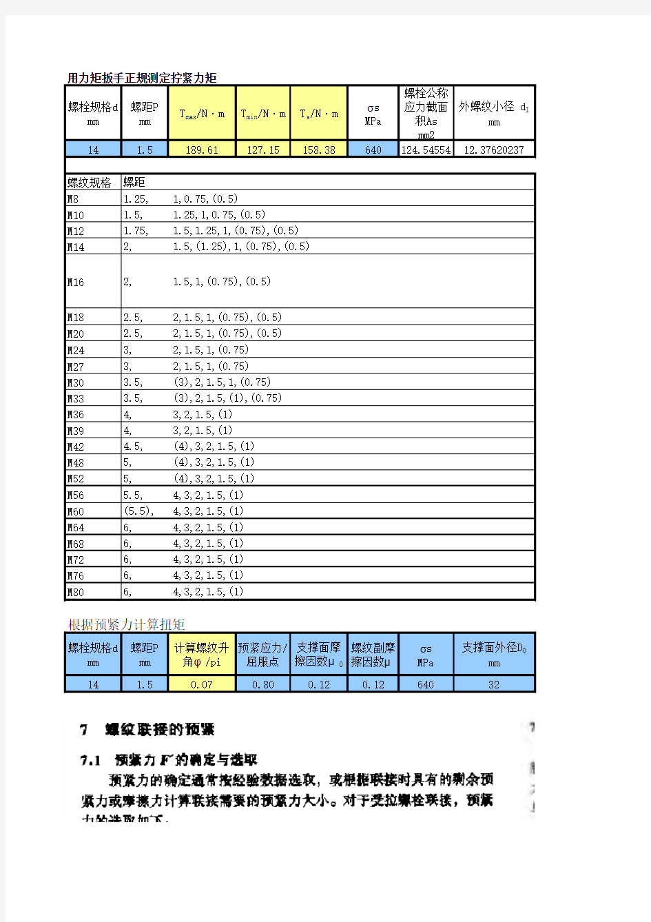 螺栓拧紧力矩及载荷计算公式