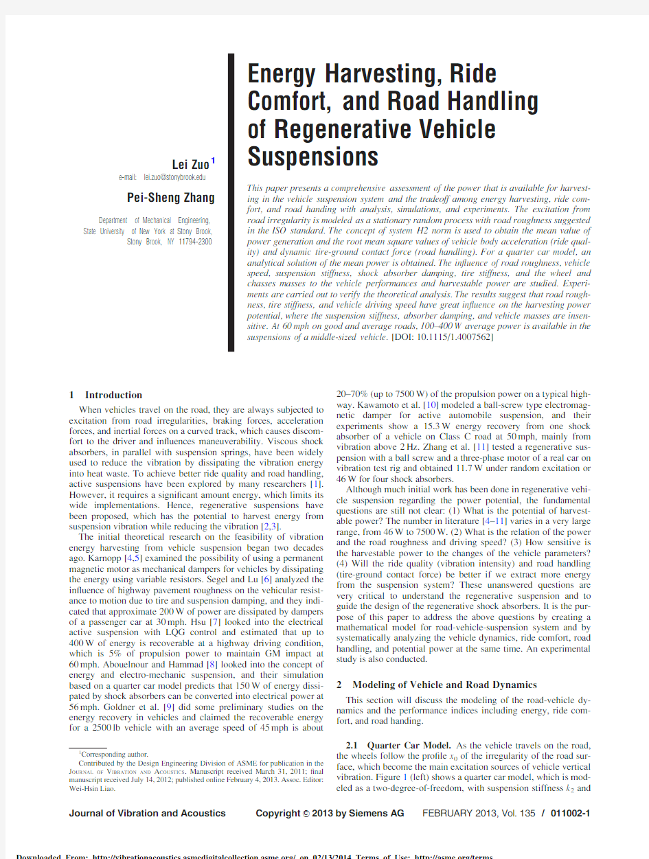 2012 6 Energy Harvesting, Ride Comfort, and Road Handling of Regenerative Vehicle Suspensions