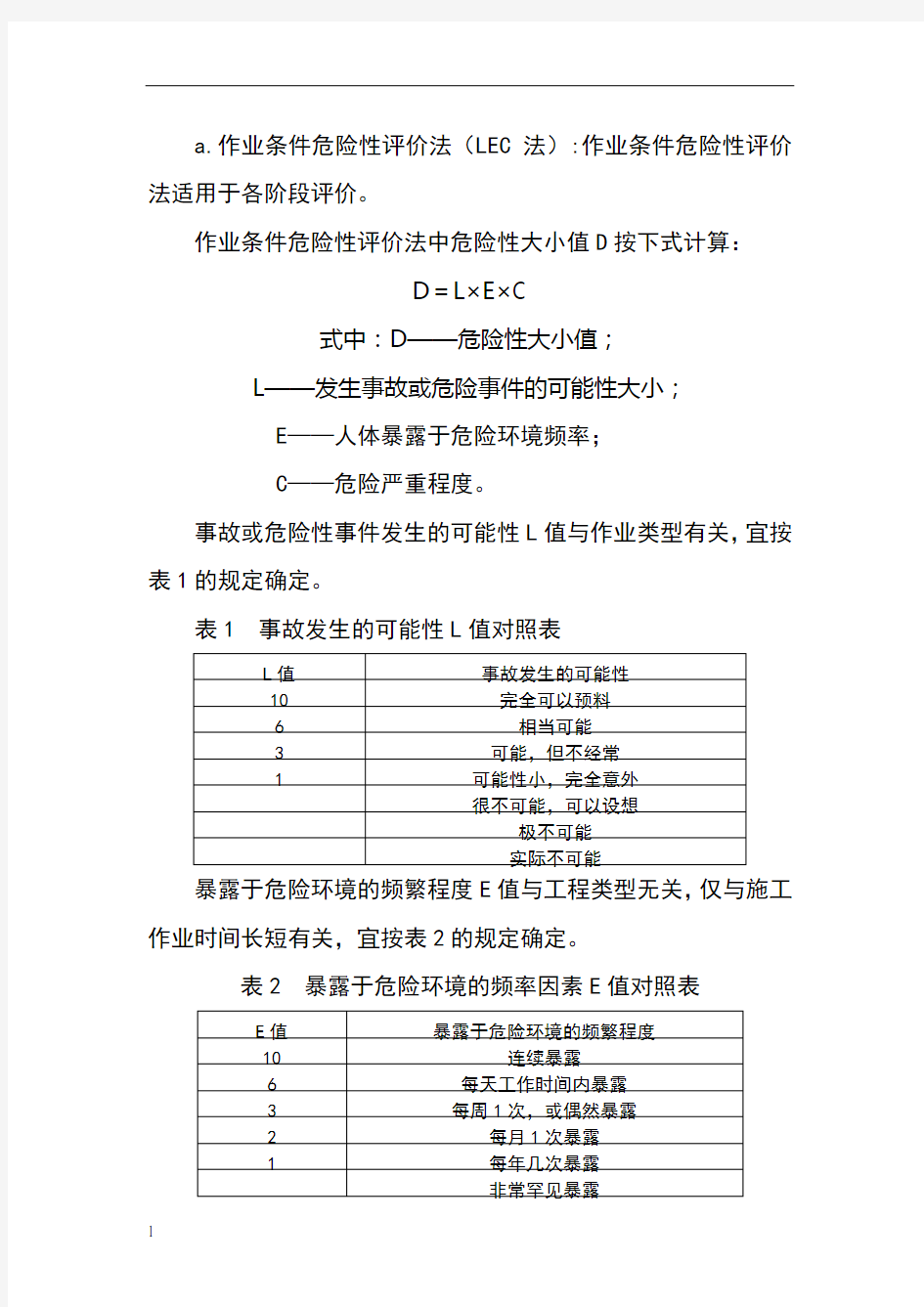 作业现场常用危险源评价方法