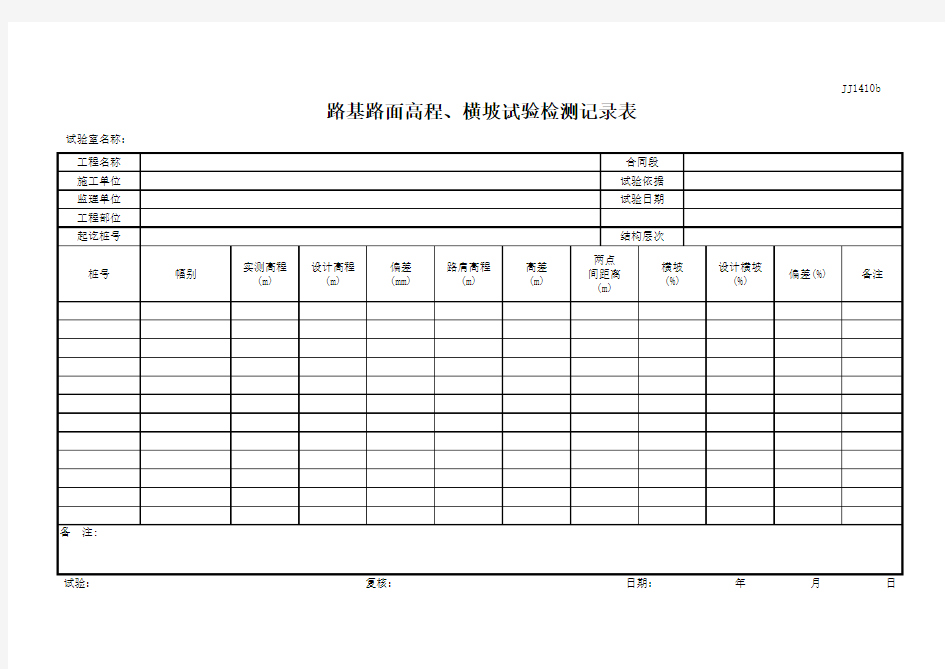 路基路面高程、横坡记录表