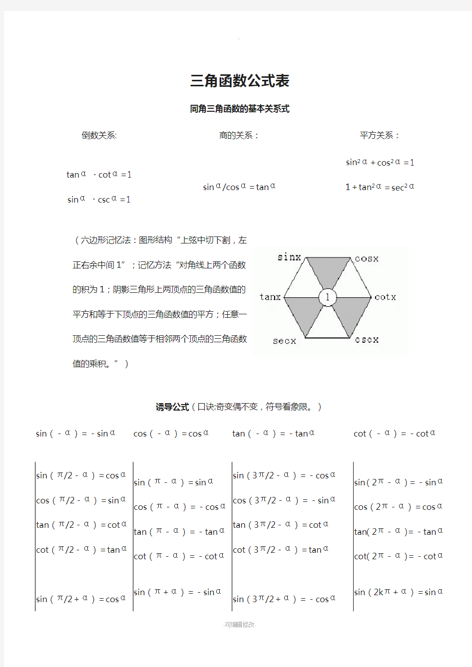 三角函数公式表(全)