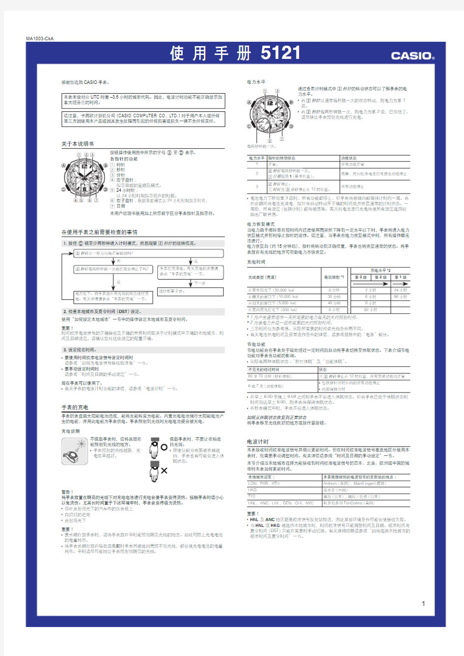 卡西欧手表GW-3000 中文使用说明书