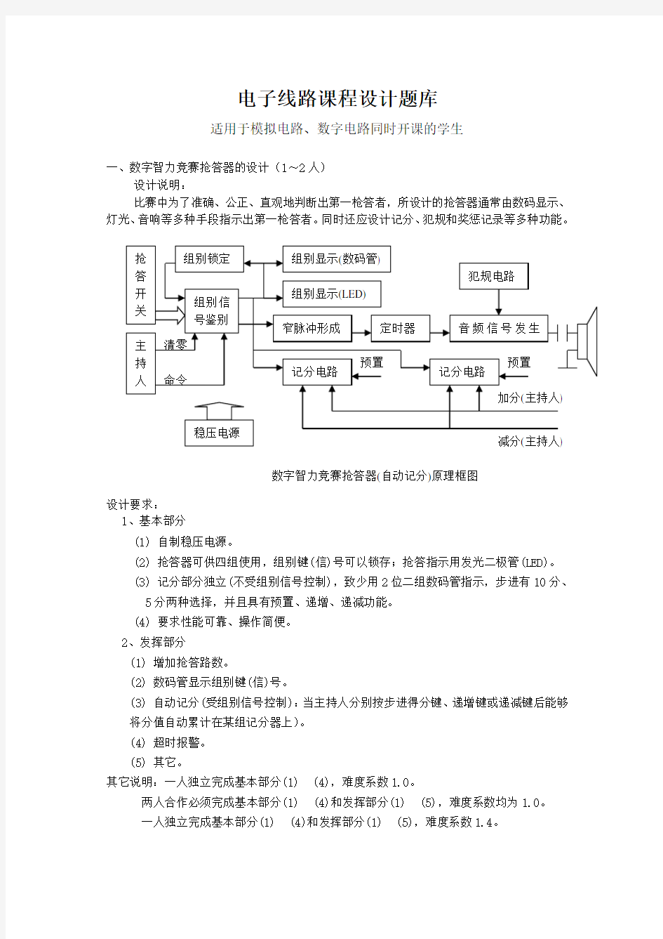 电子线路课程设计题库