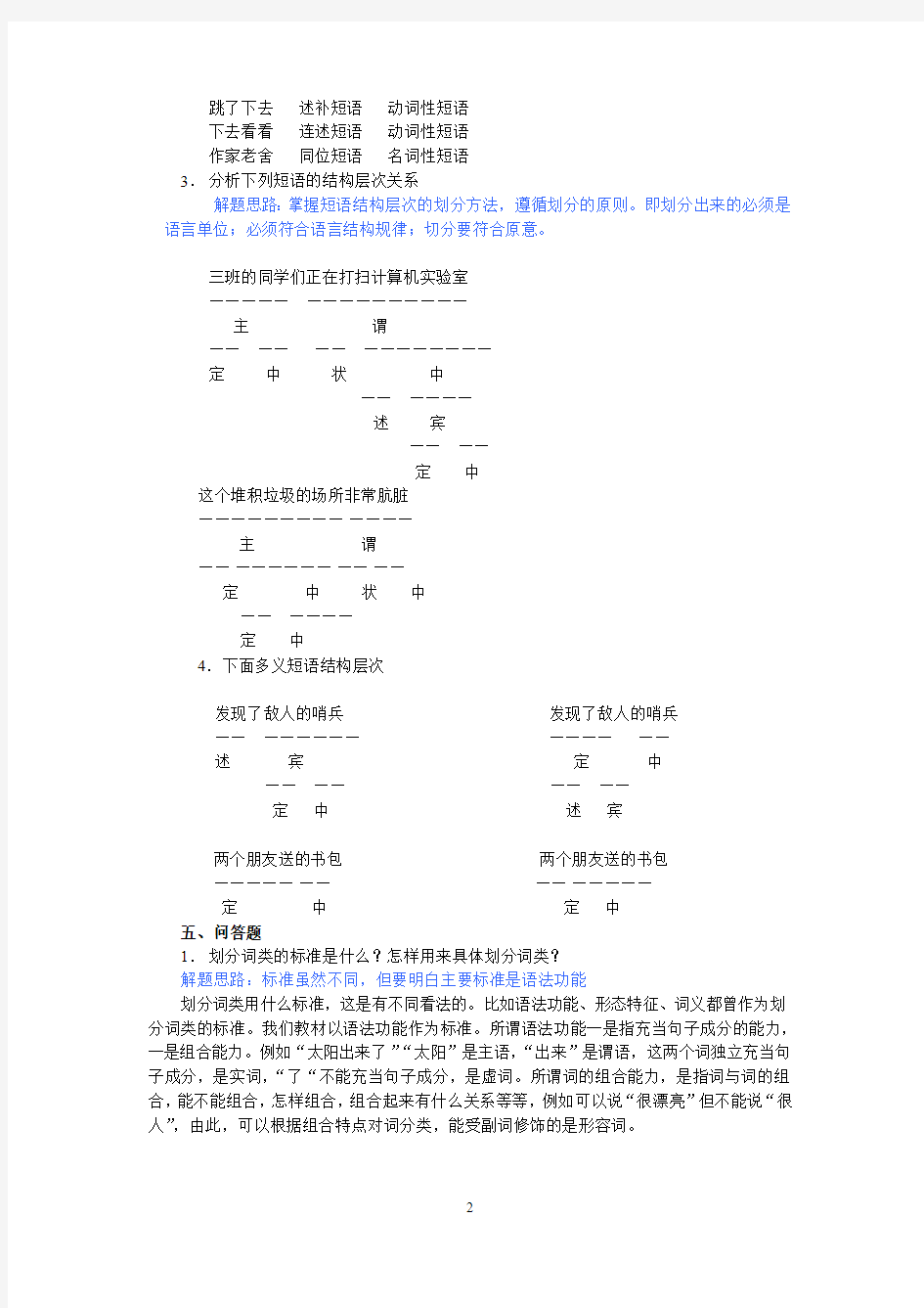 现代汉语2》第一次平时作业讲评