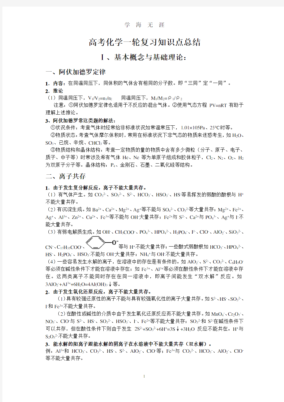 2020届高中化学高考总复习必背知识点总结(全)(2020年8月整理).pdf