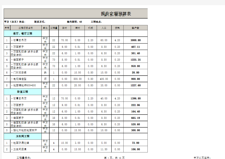 45平米全包装修预算