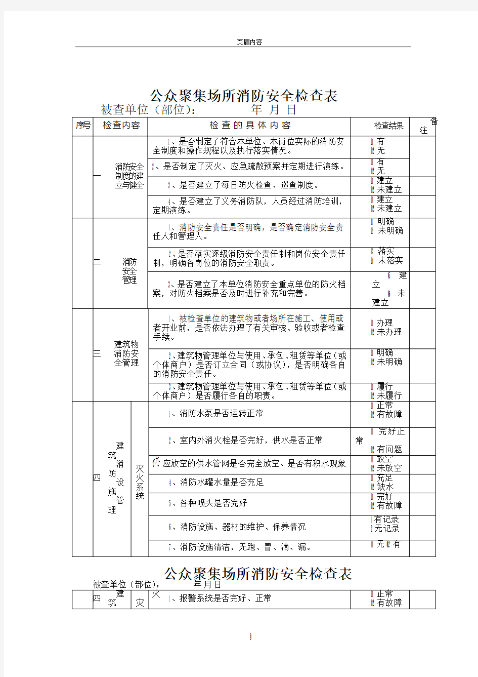 消防安全检查表23287