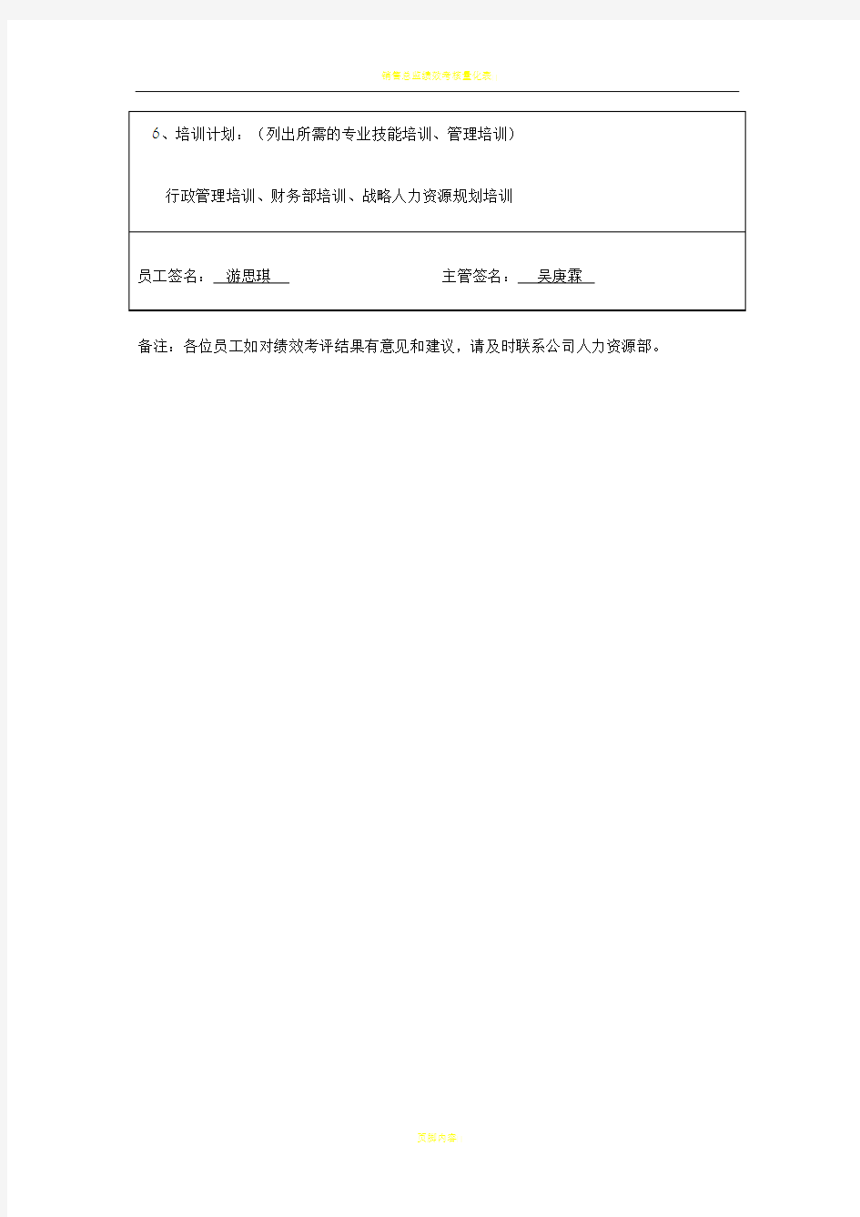 绩效考核面谈记录表