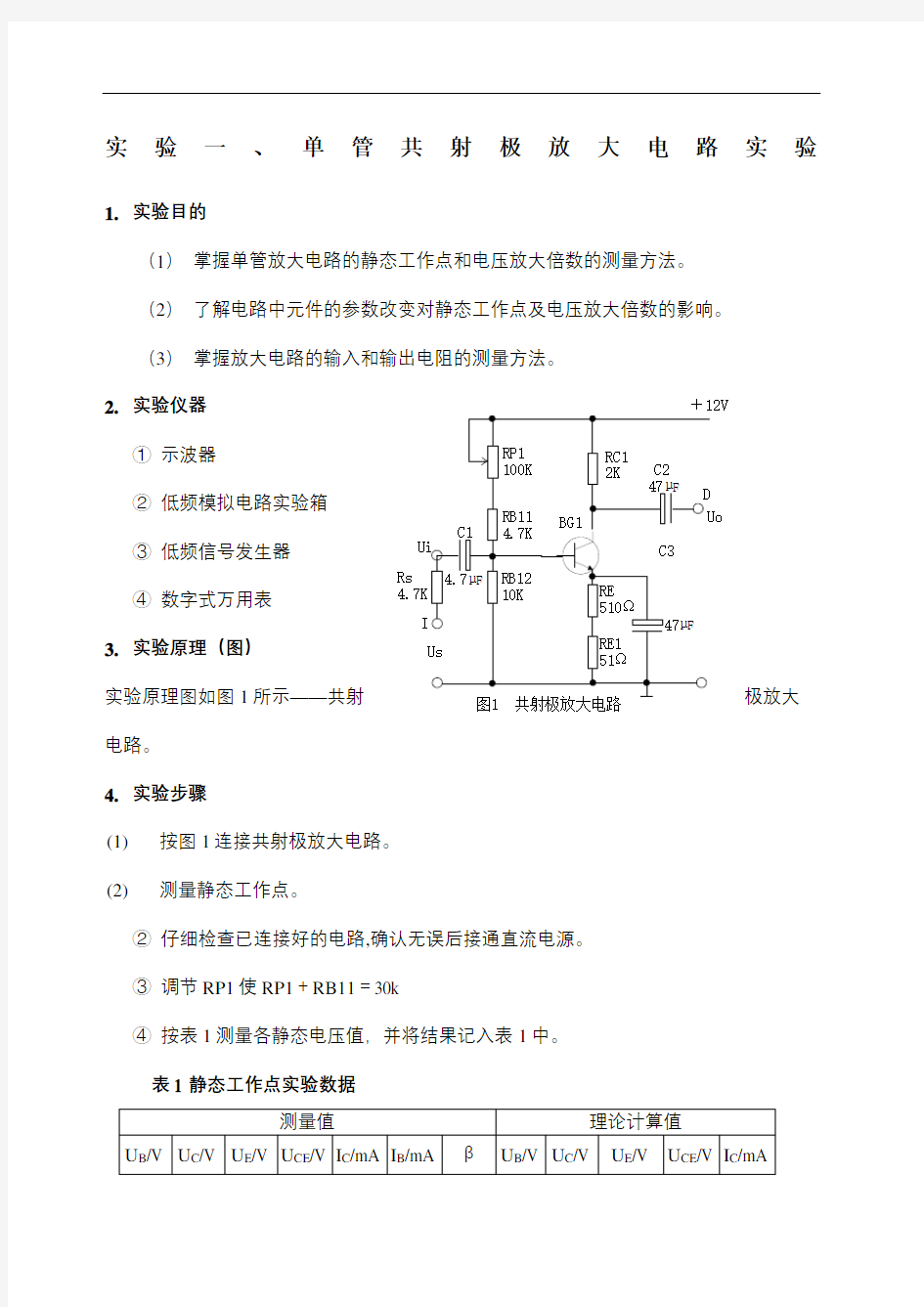 单管共射极放大电路实验报告