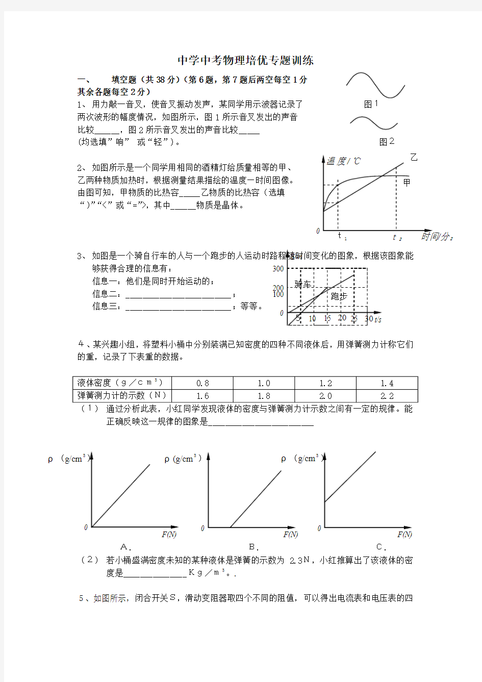 中考物理培优专题训练一