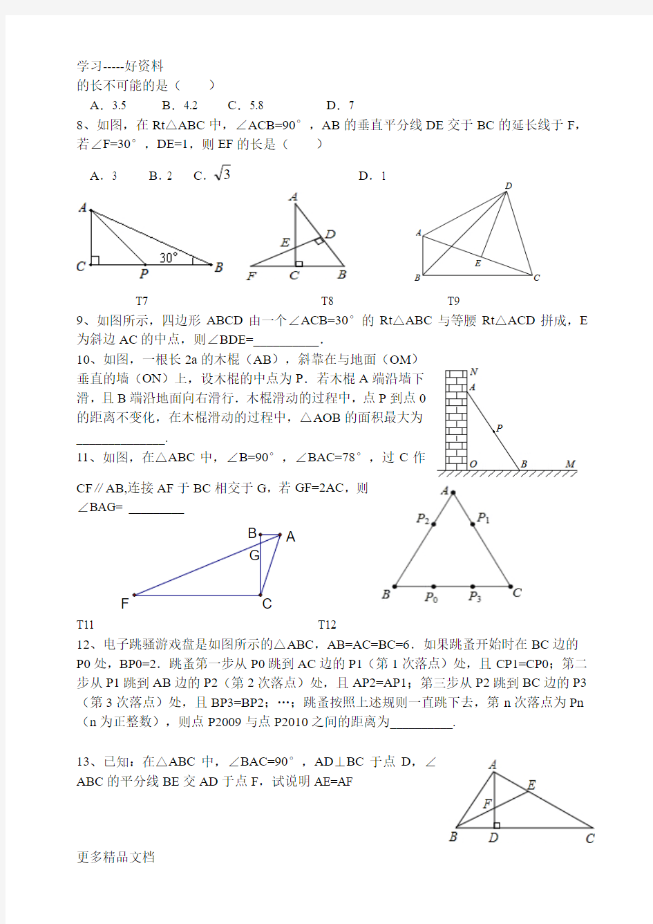 八年级数学培优专题(一)-直角三角形汇编