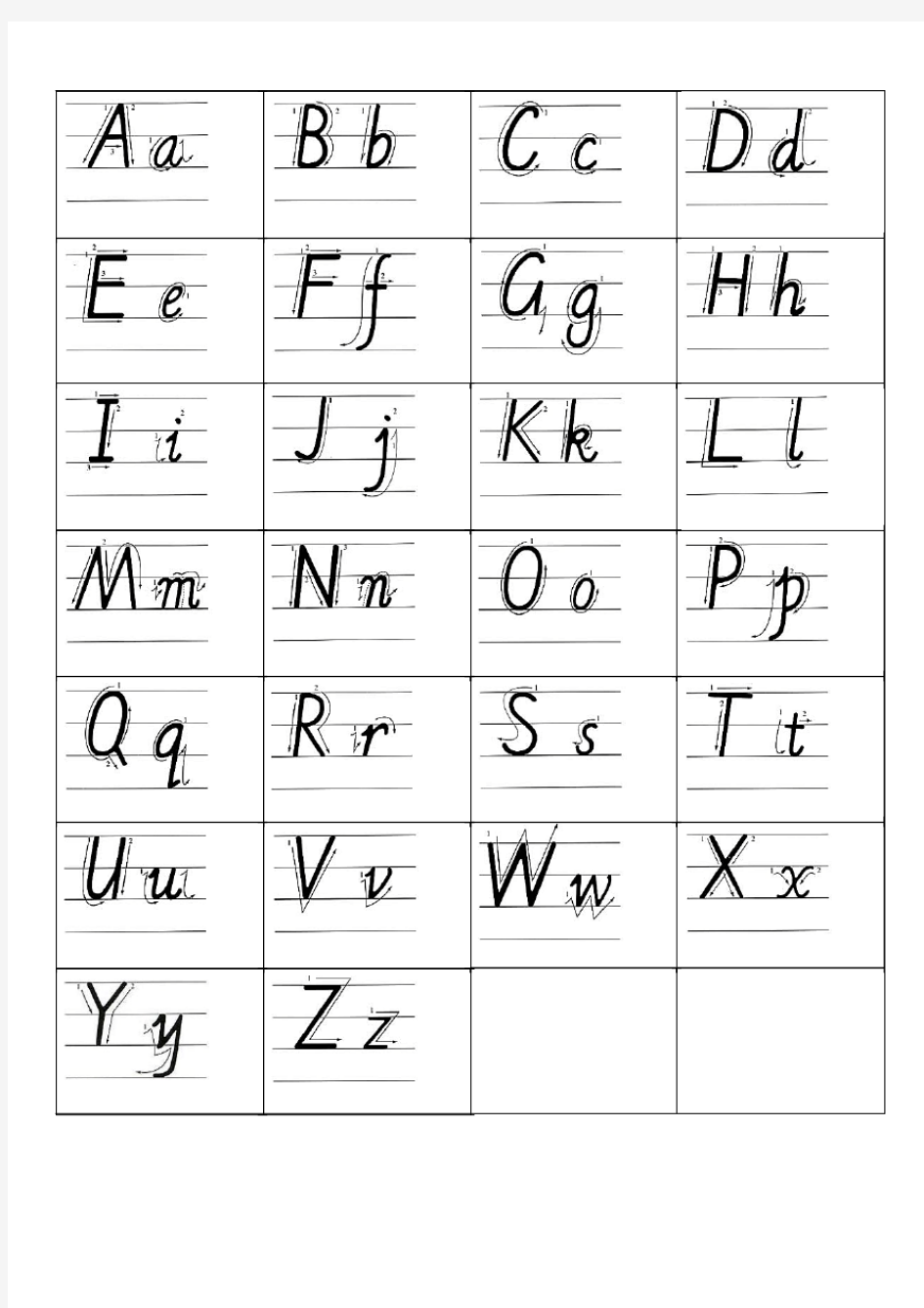 小学-三年级-英语-26-英文字母-手写体-描红-字帖-有笔顺-可仿写