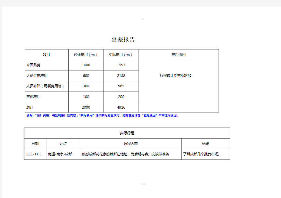 出差行程安排表