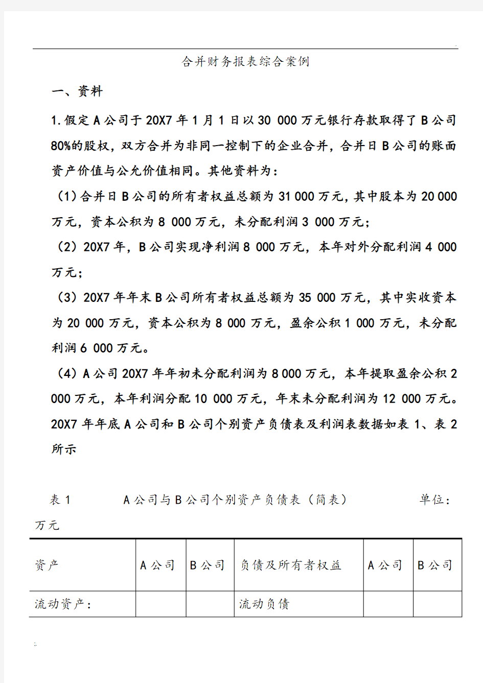 2015合并财务报表综合案例