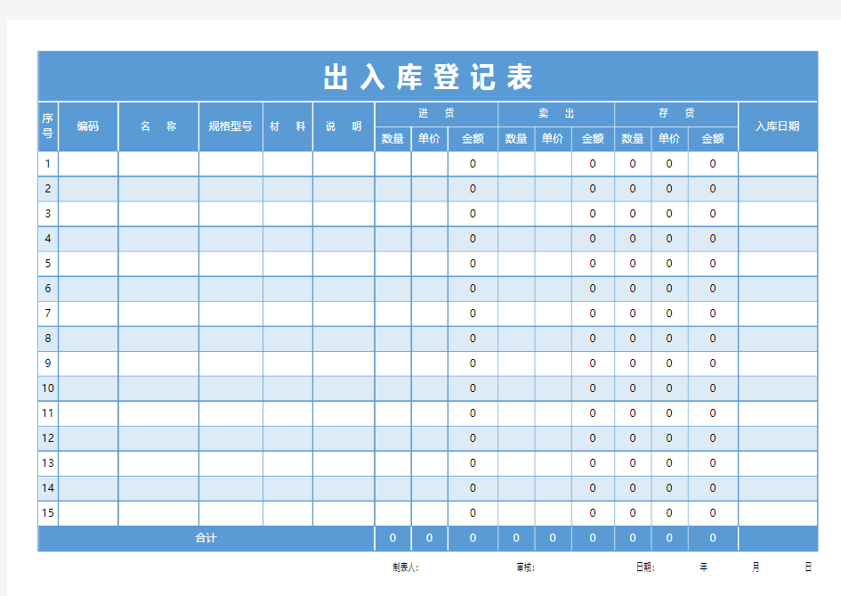 出入库登记表WORD模板(推荐)