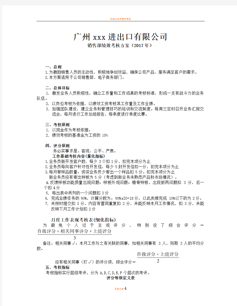 外贸业务员绩效考核表 (1)