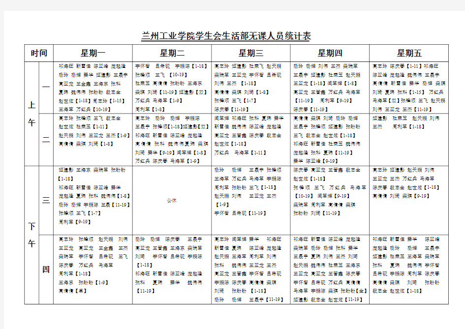 大一无课表人员统计表