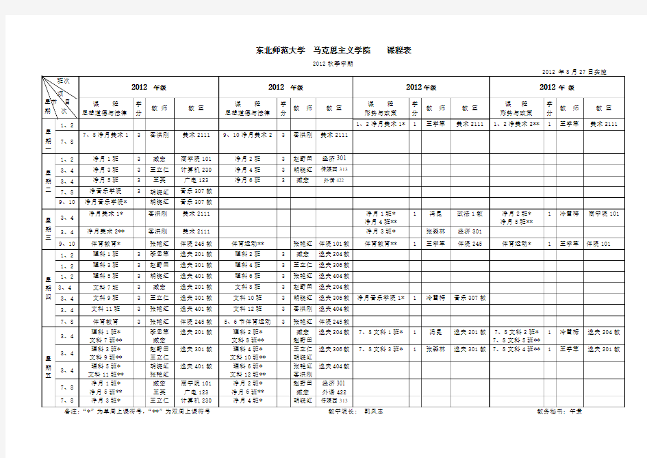 东北师范大学 马克思主义学院 课程表