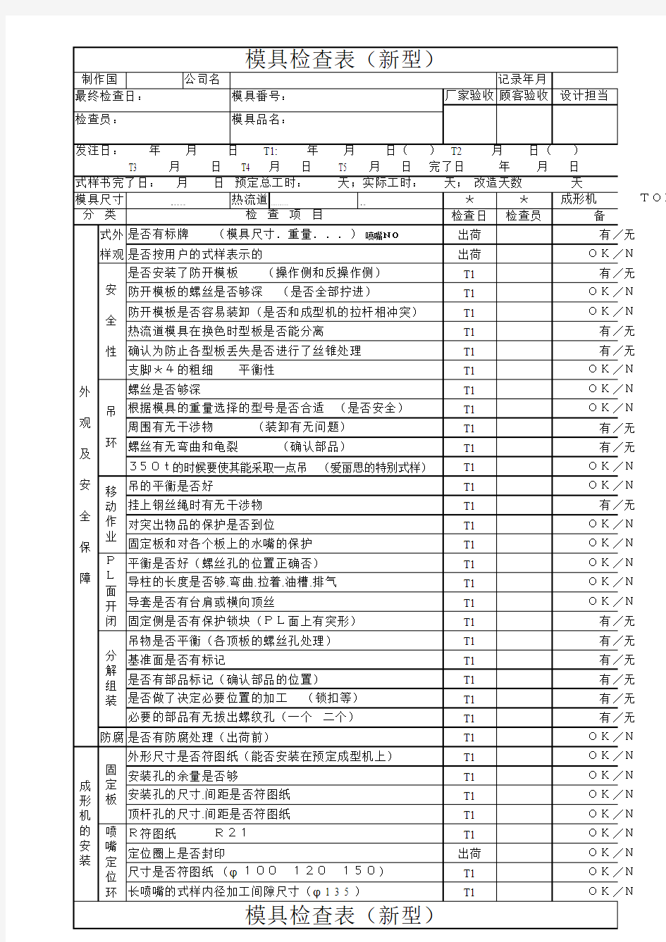 模具检查表(新型)