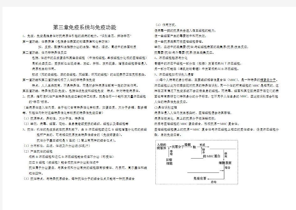 必修三第三章免疫系统与免疫功能知识点汇总