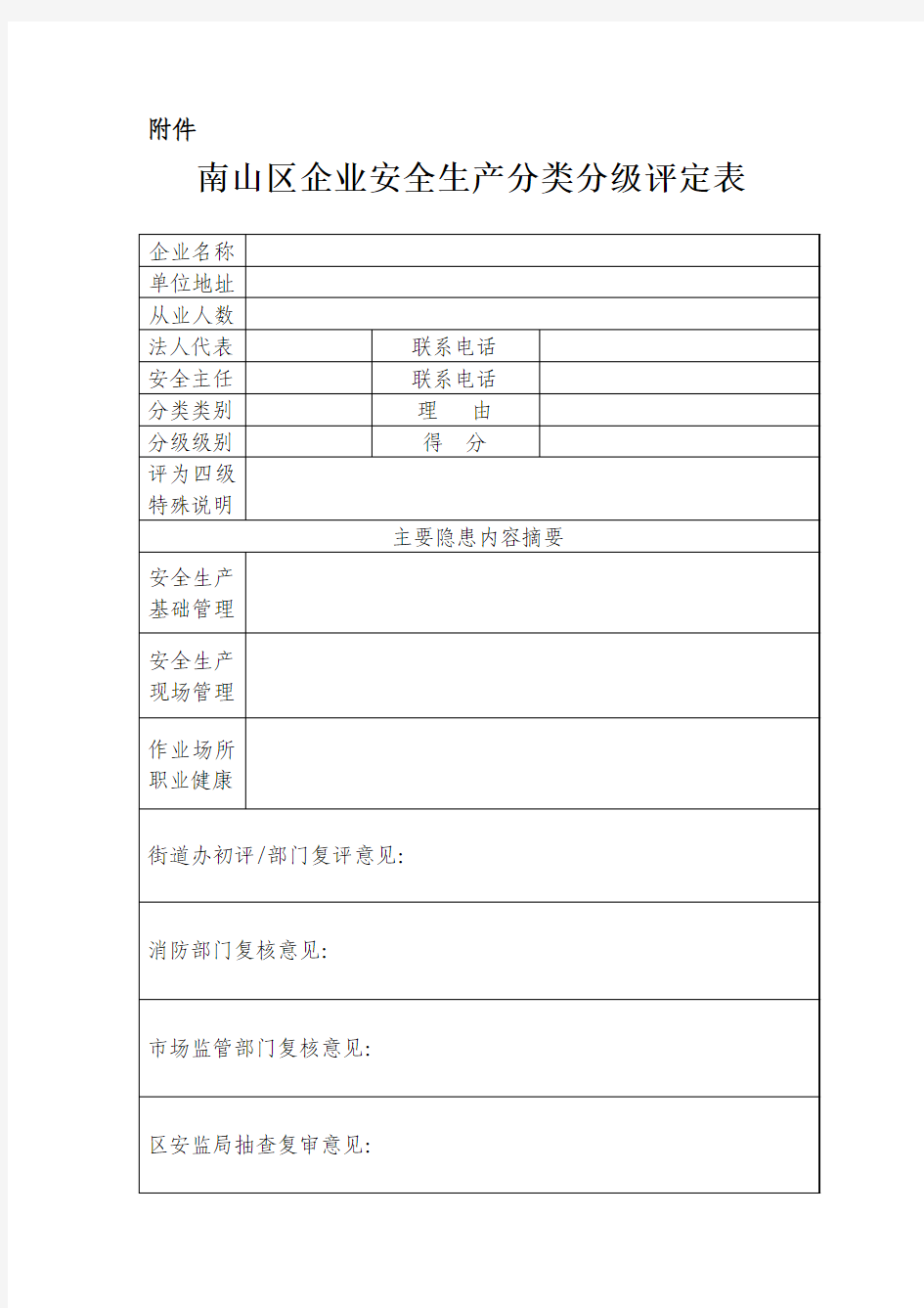 企业安全生产分类分级评定表