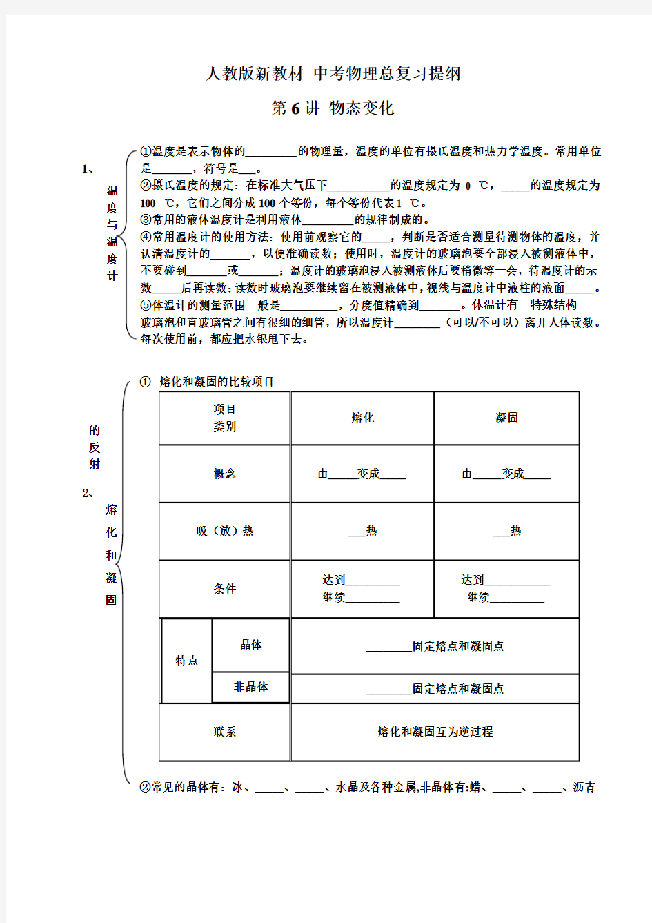 2014中考第一轮复习提纲06物态变化