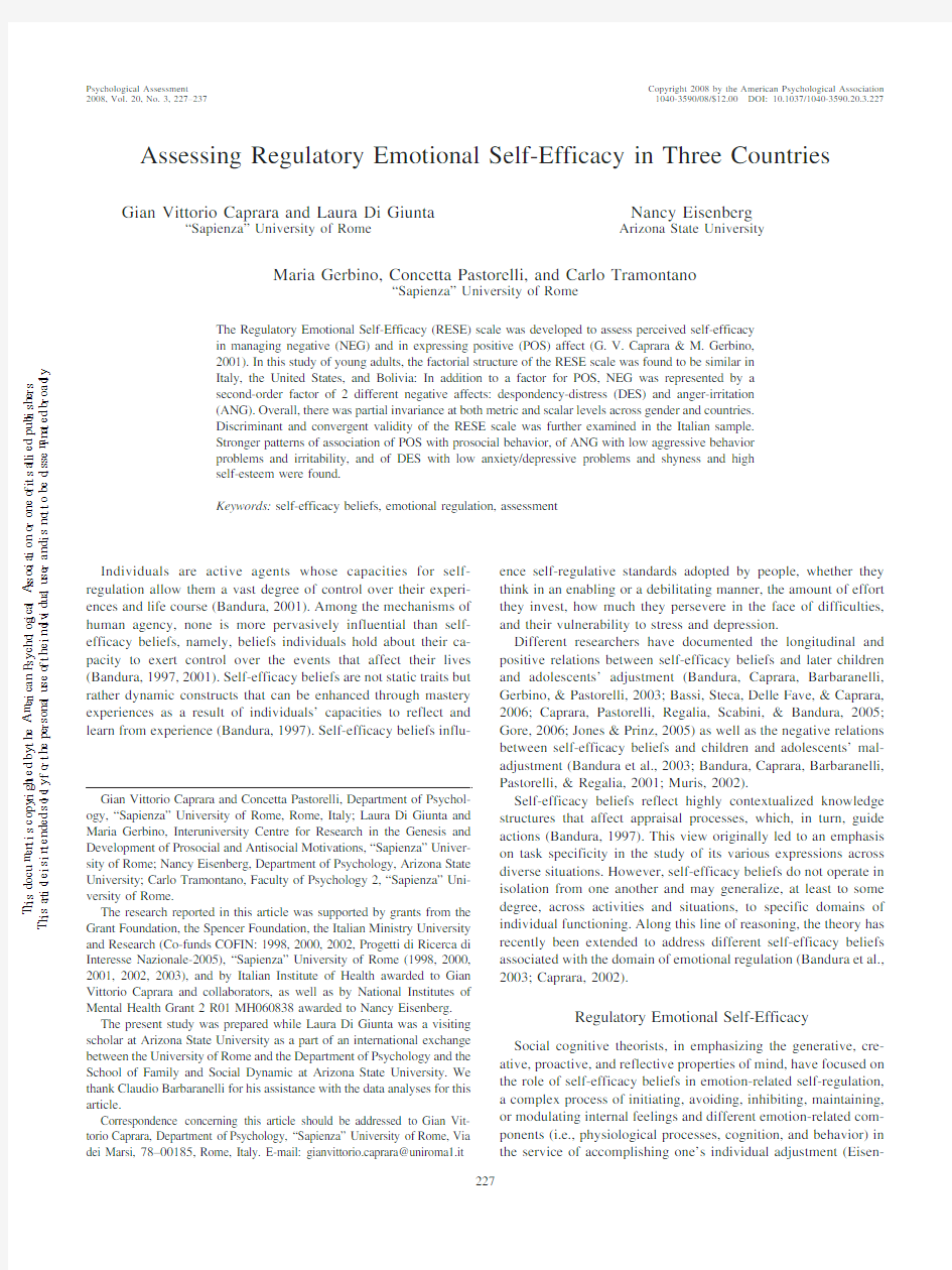 Assessing regulatory emotional self-efficacy in three countries