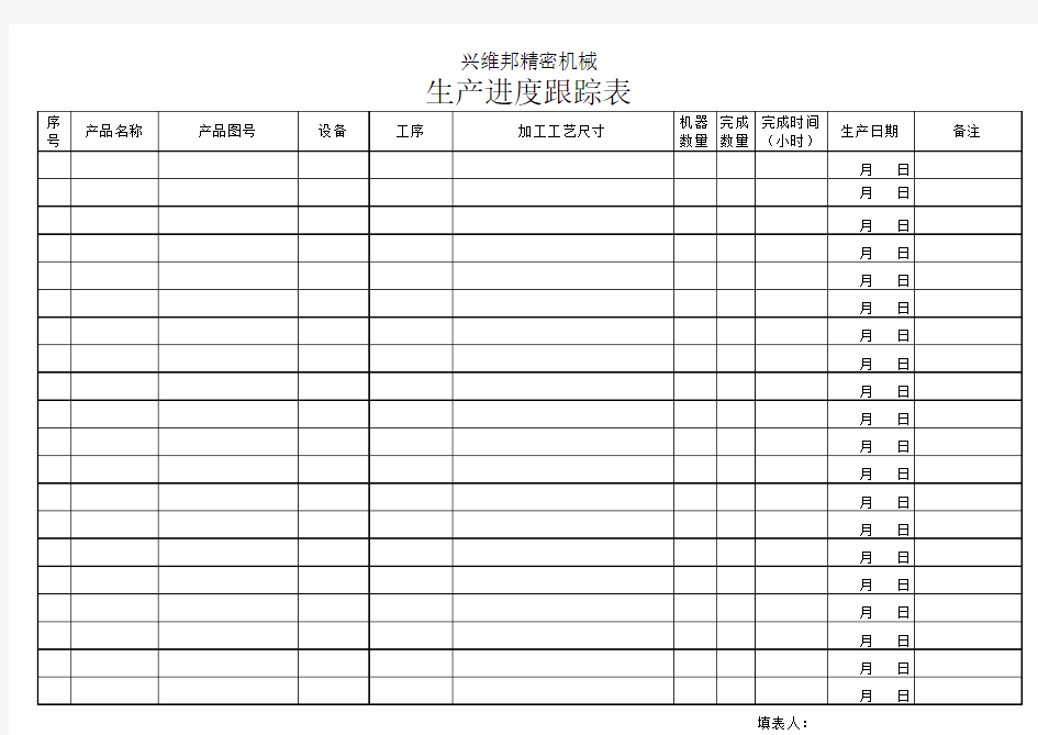 生产进度跟踪表