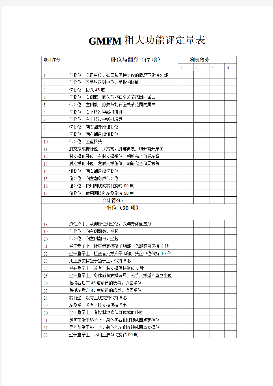 GMFM粗大功能评定量表