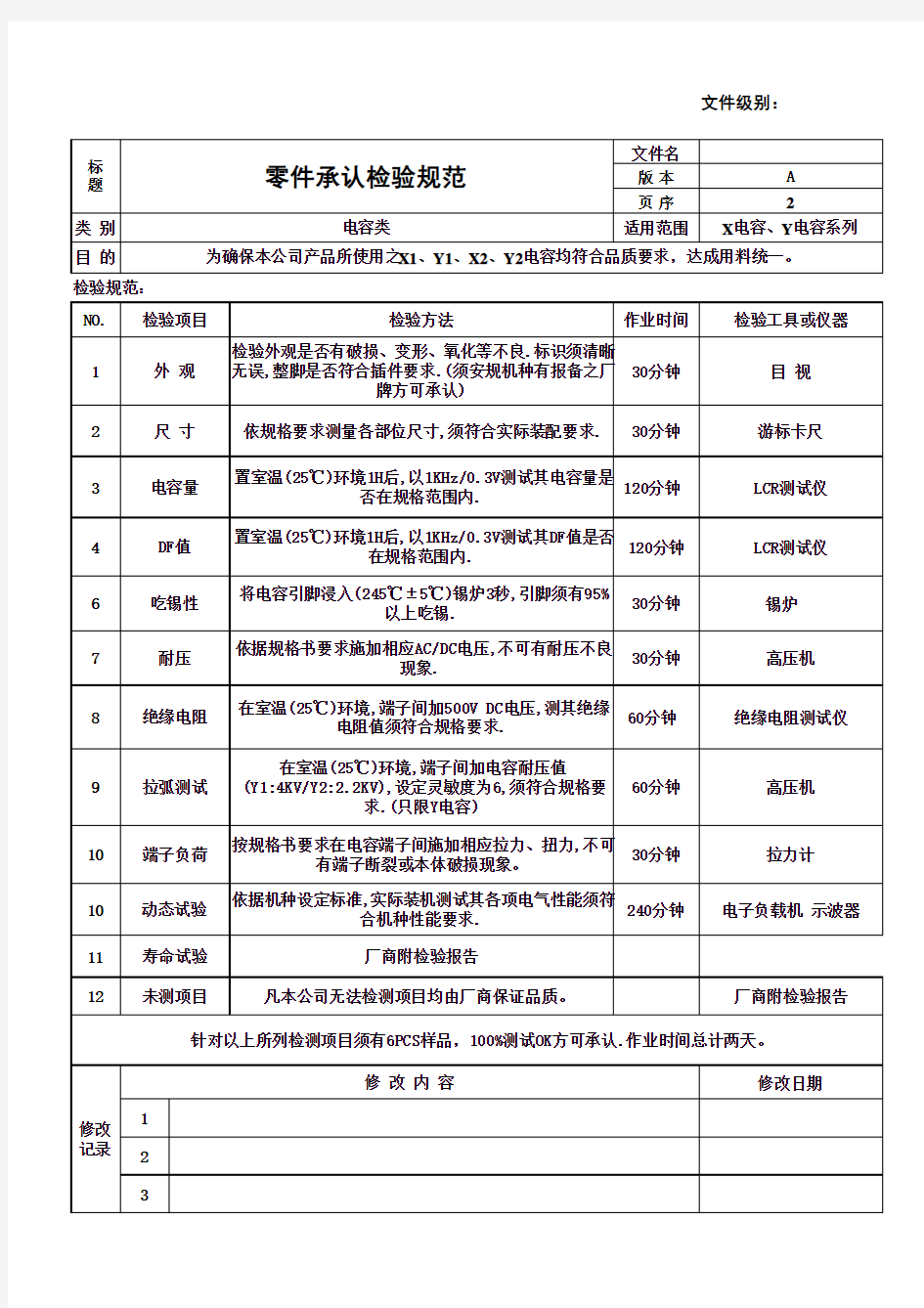 2---X电容Y电容承认检验规范