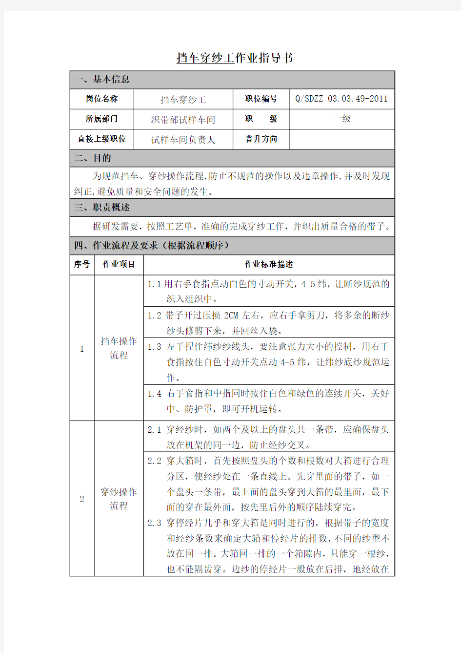 挡车穿纱工作业指导书