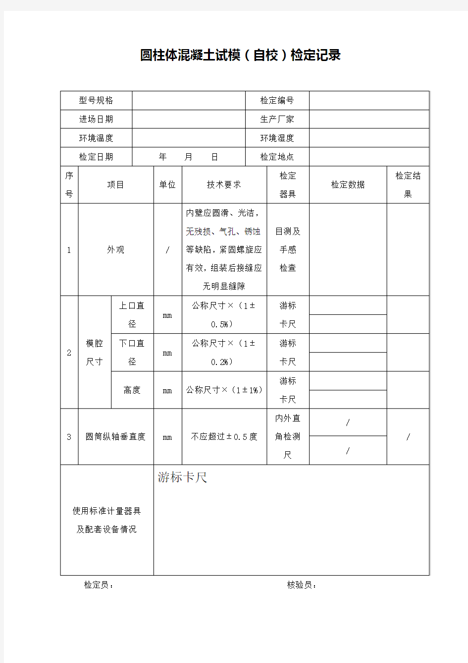 混凝土试模自校记录表