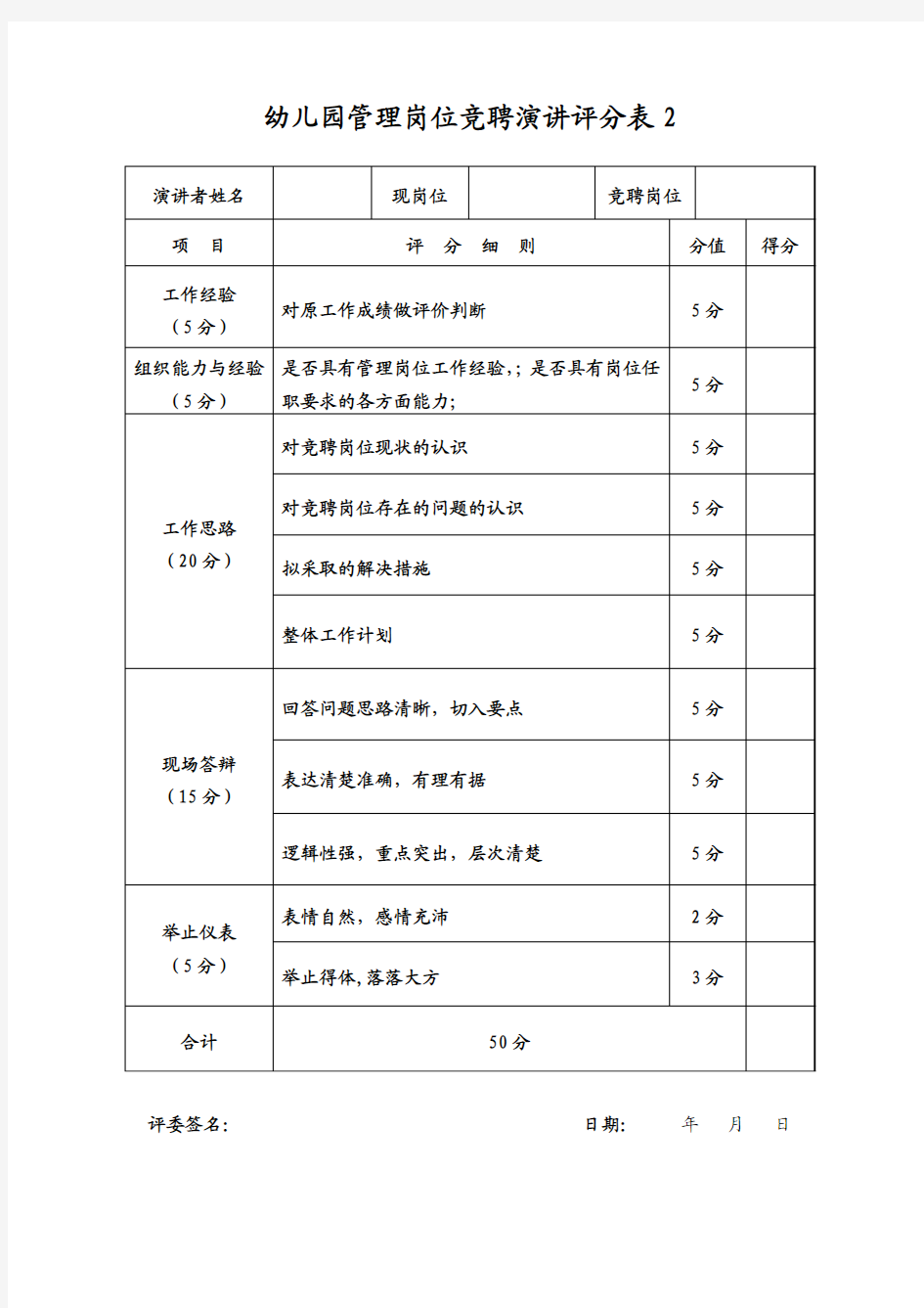 管理岗位竞聘评分表 (1)