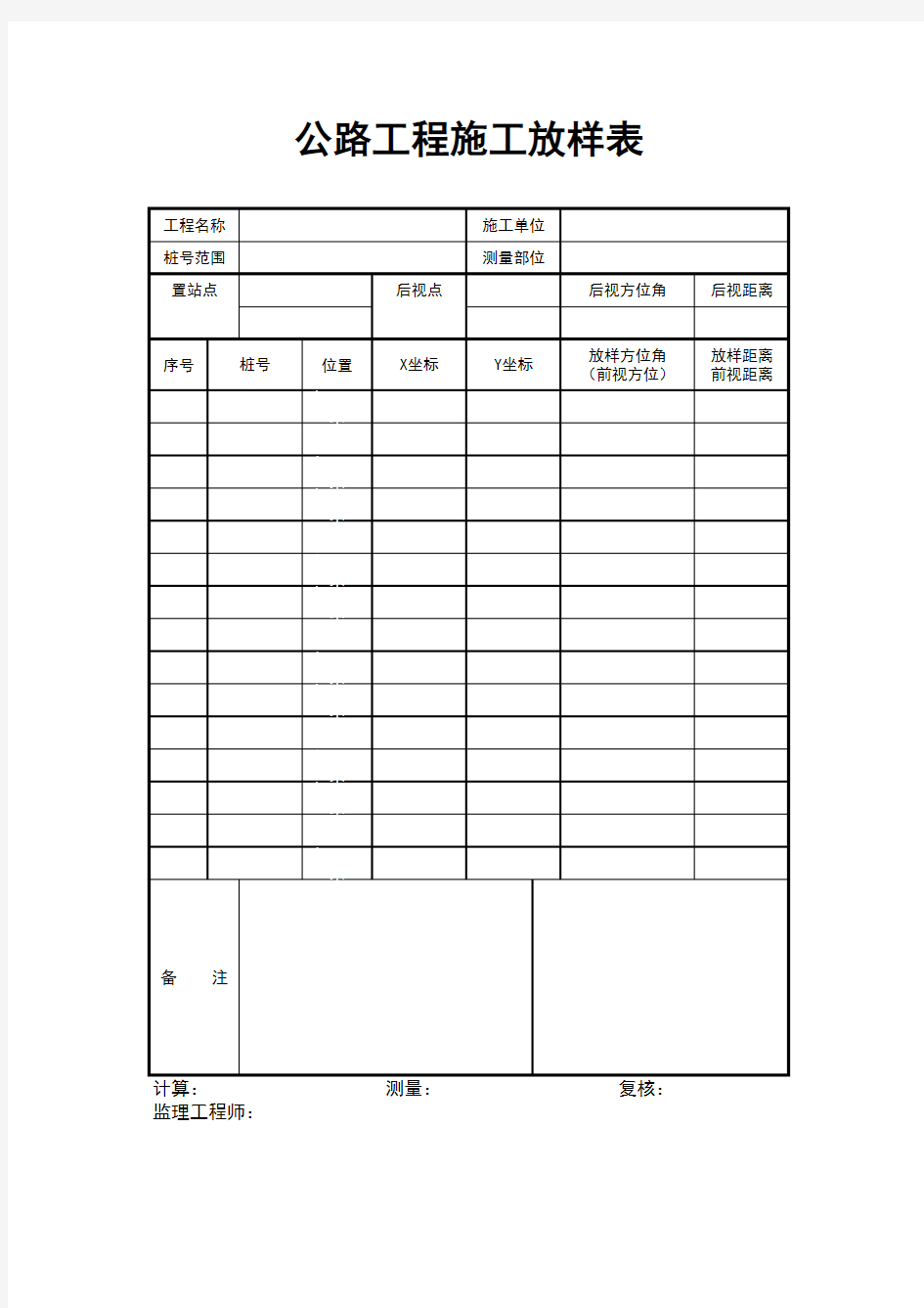 最新版公路工程施工放样表大全