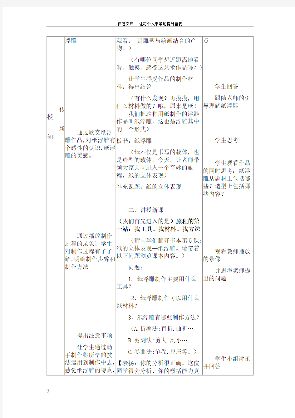 纸的立体表现纸浮雕(教学设计)